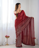 Radiant Red Sequin Saree – Glamorous Festive & Partywear Saree