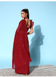 Maroon Sequin Georgette Saree with Geometric Diamond Embroidery