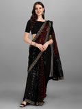 Black & Red Pyramid Sequin Designer Georgette Saree