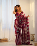 Maroon Sequin Saree Striped Georgette Saree with Holographic Shine for Wedding & Party Wear