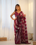 Maroon Sequin Saree Striped Georgette Saree with Holographic Shine for Wedding & Party Wear