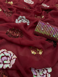 Maroon Designer Georgette Saree with Heavy Sequin Floral Embroidery