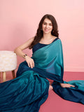 Teal Blue Satin Silk Saree for Evening & Festive Ready to Wear Saree