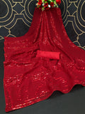 Midnight Noir Red Sequin Georgette Saree For Women