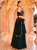Elegant Dark Green Georgette Lehenga with Embroidered Bustier & Dupatta