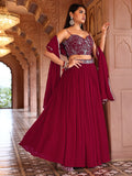Elegant Red Georgette Lehenga with Embroidered Bustier & Dupatta
