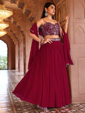 Elegant Red Georgette Lehenga with Embroidered Bustier & Dupatta