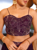 Royal Plum Georgette Lehenga Set with Embroidered Blouse
