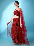 Rihana Scarlet Red Drape Skirt Set with Cape Sleeves