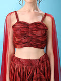 Rihana Scarlet Red Drape Skirt Set with Cape Sleeves