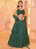 Emerald Green Mirror Work Indo-Western Lehenga Set