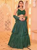 Emerald Green Mirror Work Indo-Western Lehenga Set