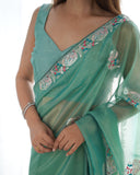 Elegant Sky Blue Organza Saree with Floral Embroidered Border – Lightweight Ethnic Wear