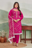 Magenta Pink Embroidered Straight Suit Set with Lace Dupatta