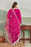 Magenta Pink Embroidered Straight Suit Set with Lace Dupatta