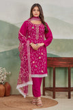 Magenta Pink Embroidered Straight Suit Set with Lace Dupatta