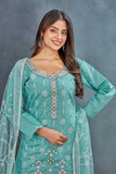 Aqua Blue Embroidered Salwar Suit with Net Dupatta