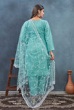 Aqua Blue Embroidered Salwar Suit with Net Dupatta