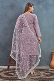 Lavender Embroidered Straight-Cut Salwar Suit with Net Dupatta