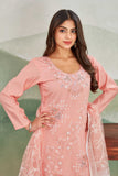 Peach Embroidered Salwar Suit with Net Dupatta
