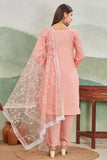 Peach Embroidered Salwar Suit with Net Dupatta