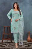 Refreshing Mint Green Embroidered Salwar Suit with Net Dupatta