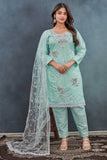 Refreshing Mint Green Embroidered Salwar Suit with Net Dupatta