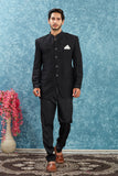 Men's Indian Ethnic Jacquard Silk Jodhpuri Coat Jacket Indo-Western Blazer with Mandarin Collar