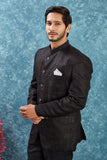 Men's Indian Ethnic Jacquard Silk Jodhpuri Coat Jacket Indo-Western Blazer with Mandarin Collar