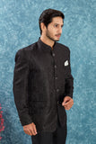 Men's Indian Ethnic Jacquard Silk Jodhpuri Coat Jacket Indo-Western Blazer with Mandarin Collar