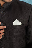Men's Indian Ethnic Jacquard Silk Jodhpuri Coat Jacket Indo-Western Blazer with Mandarin Collar