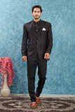 Men's Indian Ethnic Jacquard Silk Jodhpuri Coat Jacket Indo-Western Blazer with Mandarin Collar