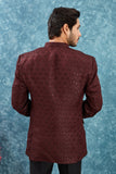 Men's Indian Ethnic Jacquard Silk Jodhpuri Coat Jacket Indo-Western Blazer with Mandarin Collar