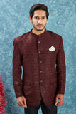 Men's Indian Ethnic Jacquard Silk Jodhpuri Coat Jacket Indo-Western Blazer with Mandarin Collar