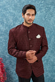 Men's Indian Ethnic Jacquard Silk Jodhpuri Coat Jacket Indo-Western Blazer with Mandarin Collar