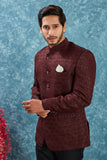 Men's Indian Ethnic Jacquard Silk Jodhpuri Coat Jacket Indo-Western Blazer with Mandarin Collar
