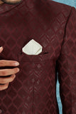 Men's Indian Ethnic Jacquard Silk Jodhpuri Coat Jacket Indo-Western Blazer with Mandarin Collar