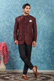 Men's Indian Ethnic Jacquard Silk Jodhpuri Coat Jacket Indo-Western Blazer with Mandarin Collar
