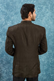 Men's Indian Ethnic Jacquard Silk Jodhpuri Coat Jacket Indo-Western Blazer with Mandarin Collar
