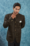 Men's Indian Ethnic Jacquard Silk Jodhpuri Coat Jacket Indo-Western Blazer with Mandarin Collar