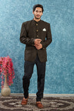 Men's Indian Ethnic Jacquard Silk Jodhpuri Coat Jacket Indo-Western Blazer with Mandarin Collar