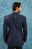 Men's Indian Ethnic Jacquard Silk Jodhpuri Coat Jacket Indo-Western Blazer with Mandarin Collar