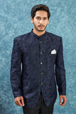 Men's Indian Ethnic Jacquard Silk Jodhpuri Coat Jacket Indo-Western Blazer with Mandarin Collar
