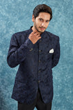 Men's Indian Ethnic Jacquard Silk Jodhpuri Coat Jacket Indo-Western Blazer with Mandarin Collar