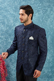 Men's Indian Ethnic Jacquard Silk Jodhpuri Coat Jacket Indo-Western Blazer with Mandarin Collar