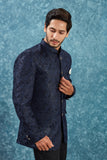 Men's Indian Ethnic Jacquard Silk Jodhpuri Coat Jacket Indo-Western Blazer with Mandarin Collar