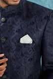 Men's Indian Ethnic Jacquard Silk Jodhpuri Coat Jacket Indo-Western Blazer with Mandarin Collar