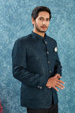 Men's Indian Ethnic Jacquard Silk Jodhpuri Coat Jacket Indo-Western Blazer with Mandarin Collar