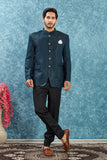 Men's Indian Ethnic Jacquard Silk Jodhpuri Coat Jacket Indo-Western Blazer with Mandarin Collar