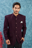 Men's Indian Ethnic Jacquard Silk Jodhpuri Coat Jacket Indo-Western Blazer with Mandarin Collar